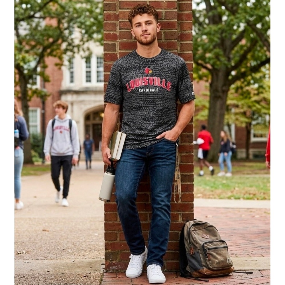 Russell Athletic Louisville Cardinals T-Shirt Mens Large Gray Honeycomb Shirt